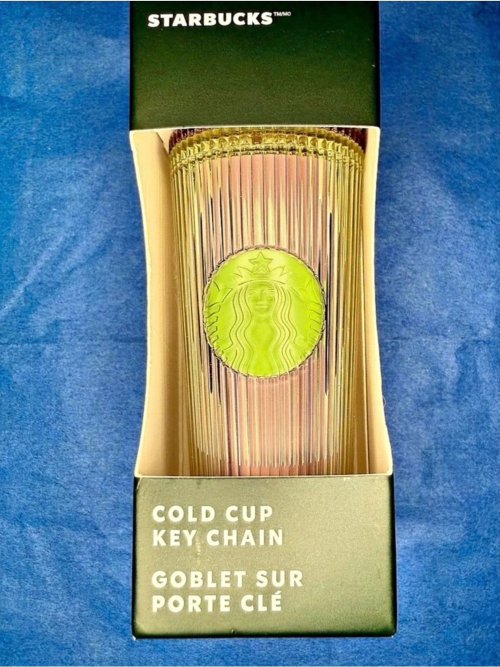 Starbucks Pink Iridescent Cold Cup Key Chain with Lime Green Logo Accent